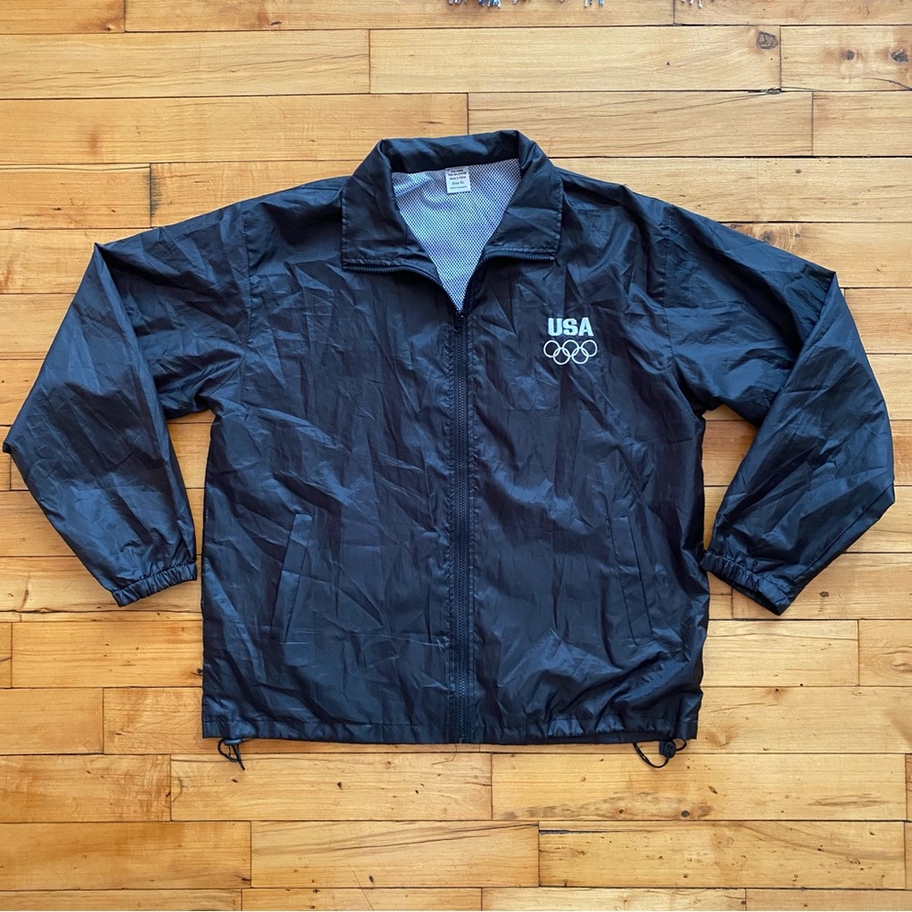 🖤 EUC Vintage USA Olympic Black Windbreaker Jacket - Men’s Size Large